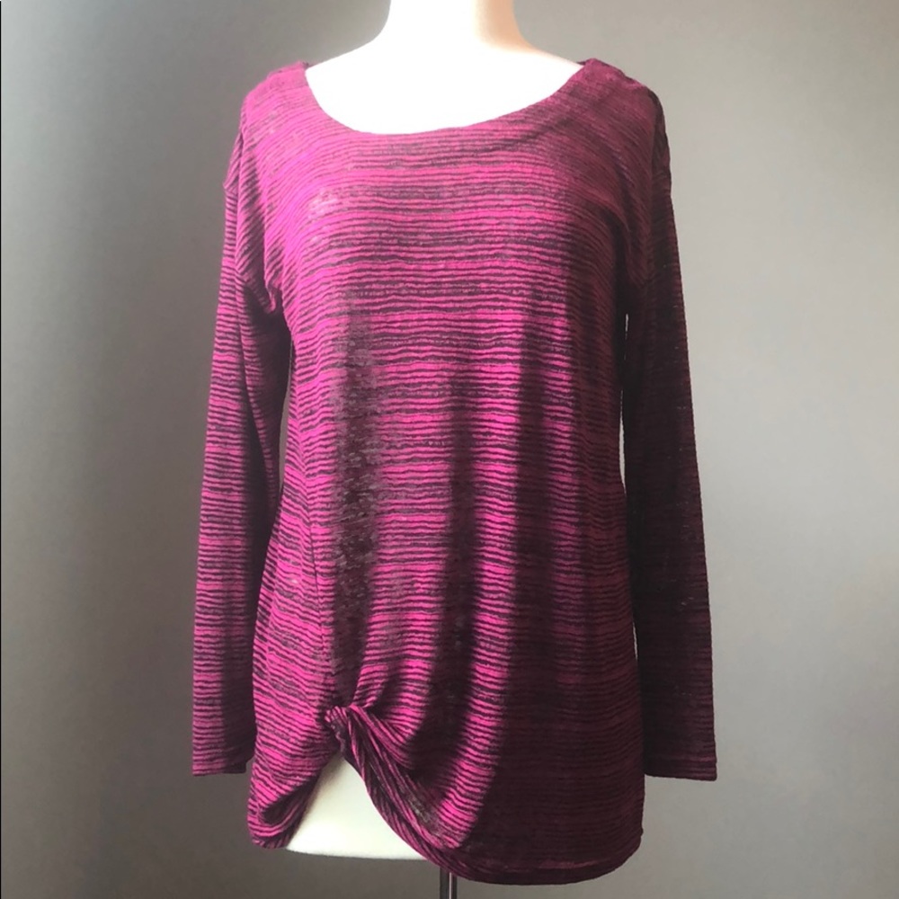 Jones New York Fuscia & Black Striped Top
